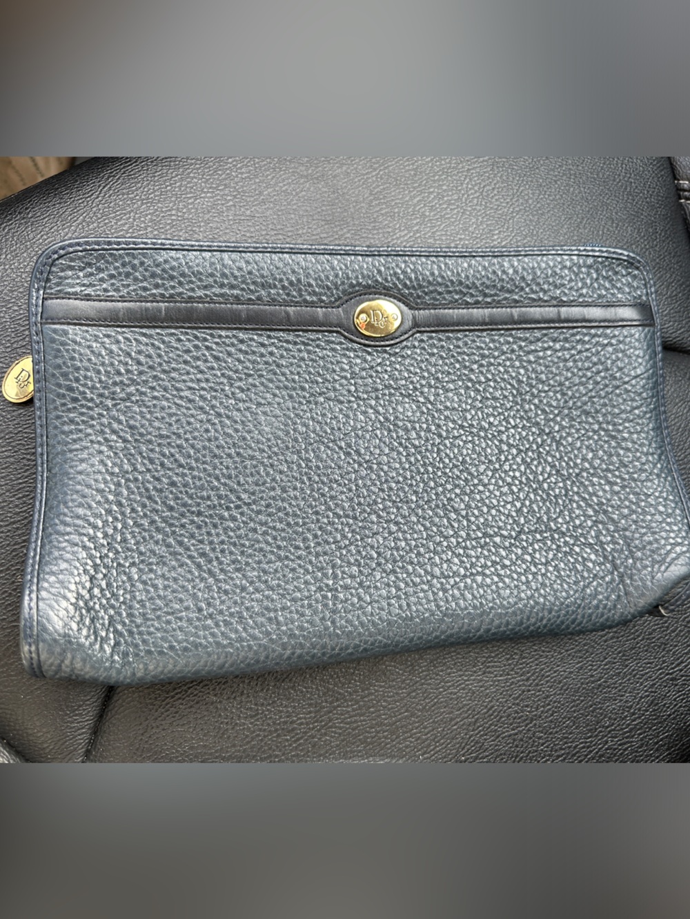 Dior vintage pochette clutch bag in Navy with Gold hardware authentic guaranteed